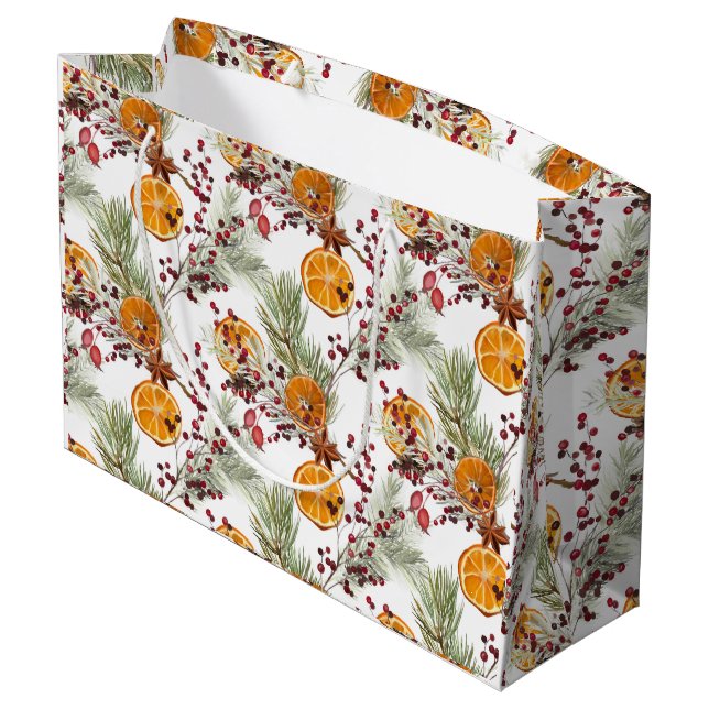 Grand Sac Cadeau Citrus Orange Pine Berry Noël (Dos Angle)