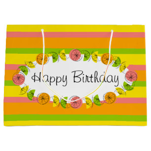 Grand Sac Cadeau Citrus Oval Stripe Classic Joyeux Anniversaire gra