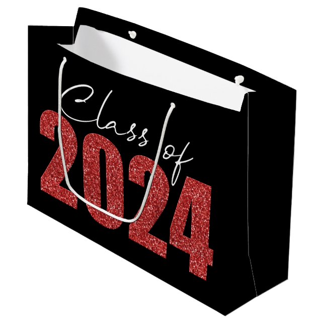 Grand Sac Cadeau Classe Parties scintillant rouge de 2024 (Devant Angle)