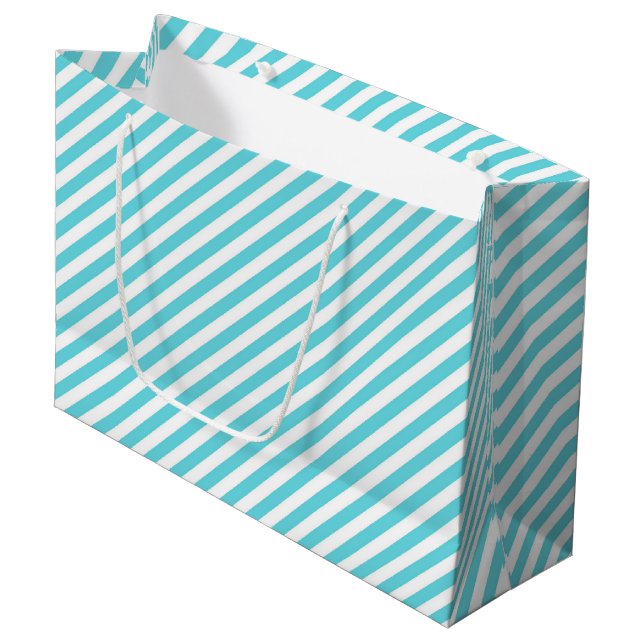 Grand Sac Cadeau Classic blue and white diagonal stripes (Devant Angle)
