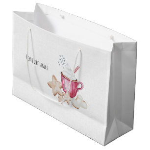 Grand Sac Cadeau Coca Chaud De Noël Et Cookies Aquarelle