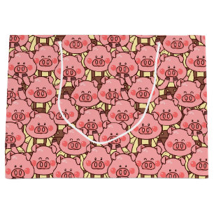 Grand Sac Cadeau Cochon amusant dans les salopettes