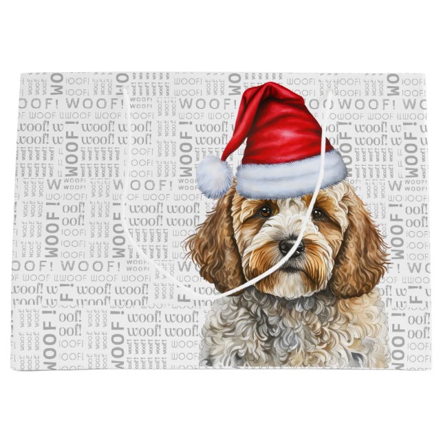 Grand Sac Cadeau Cockapou mignon à Noël (Devant)