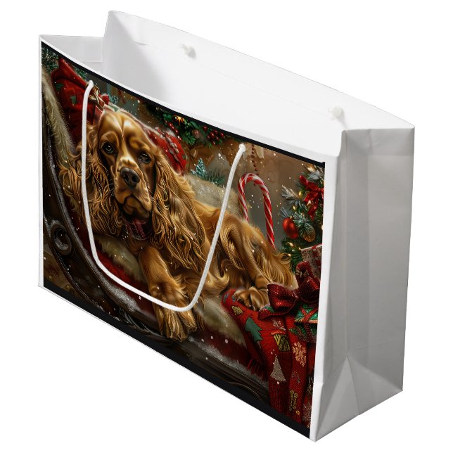 Grand Sac Cadeau Cocker Spaniel Chien Festif de Noël (Devant Angle)