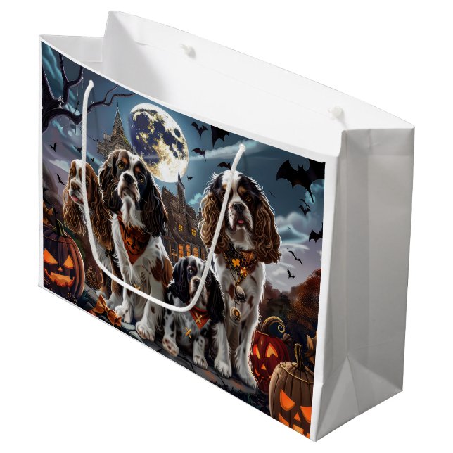 Grand Sac Cadeau Cocker Spaniel Halloween Éffrayant (Devant Angle)
