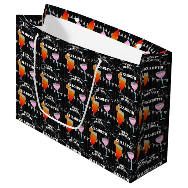 Grand Sac Cadeau Cocktails personnalisés en tableau de bord d'anniv (Devant Angle)