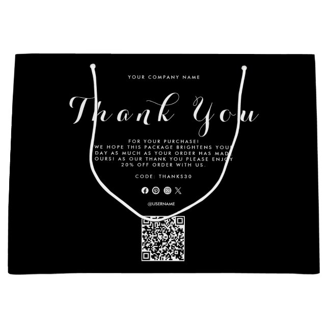 Grand Sac Cadeau Code QR du logo de l'entreprise Merci (Devant)