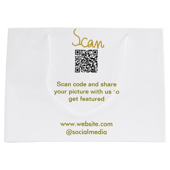 Grand Sac Cadeau Code QR Golden Scan pailletant simple calligraphie (Devant)