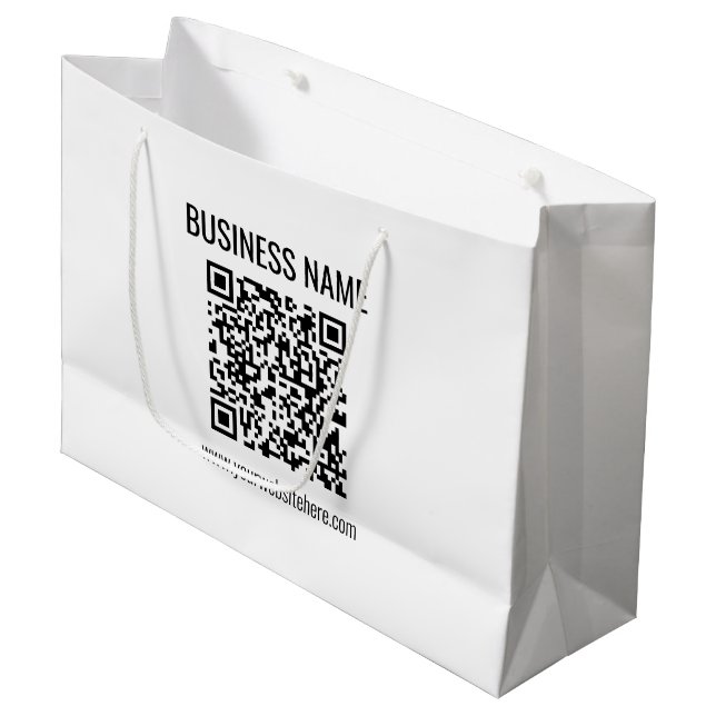 Grand Sac Cadeau Code QR personnalisable et nom commercial (Devant Angle)