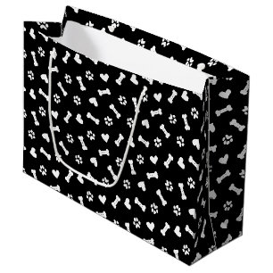 Grand Sac Cadeau Coeur Chien Paws Et Os Noir