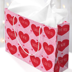 Grand Sac Cadeau Cœur d'amour mignon Texte personnalisé Saint-Valen