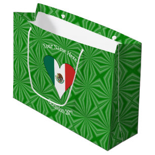 Grand Sac Cadeau Cœur de drapeau mexicain personnalisé
