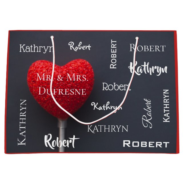 Grand Sac Cadeau Coeur romantique personnalisé (Devant)