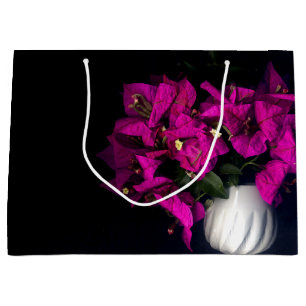 Grand Sac Cadeau "Cœur rose sur fond noir"