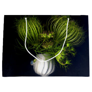 Grand Sac Cadeau "Cœur vert sur fond noir"