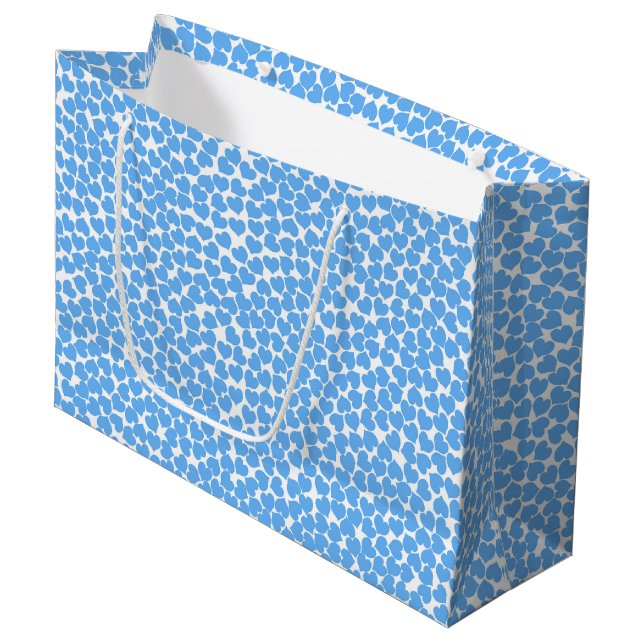 Grand Sac Cadeau Coeurs bleus sur blanc (Devant Angle)