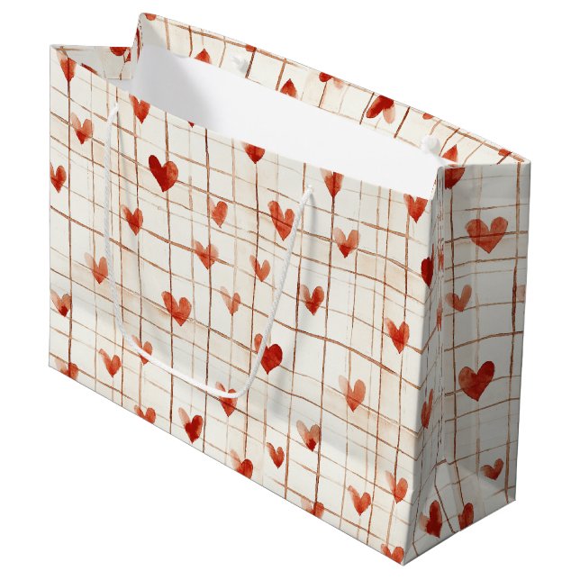 Grand Sac Cadeau Coeurs de crème rouge Abstraits (Devant Angle)