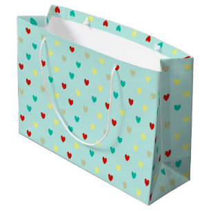 Grand Sac Cadeau Coeurs de polka minuscules sur le vert de la mer