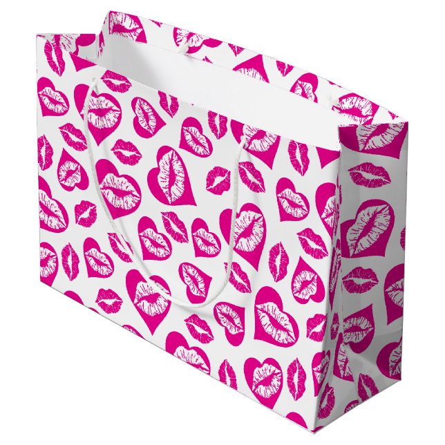 Grand Sac Cadeau Coeurs et baisers roses et blancs (Dos Angle)