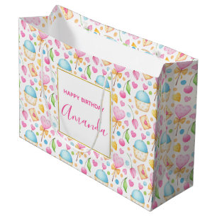 Grand Sac Cadeau Coeurs et Cupcakes Motif d'aquarelle
