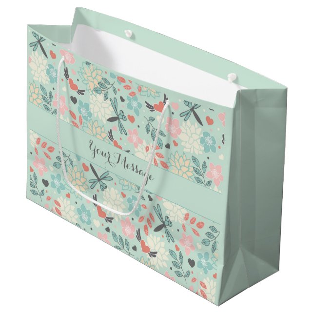 Grand Sac Cadeau Coeurs et libellules Plutôt florales (Devant Angle)