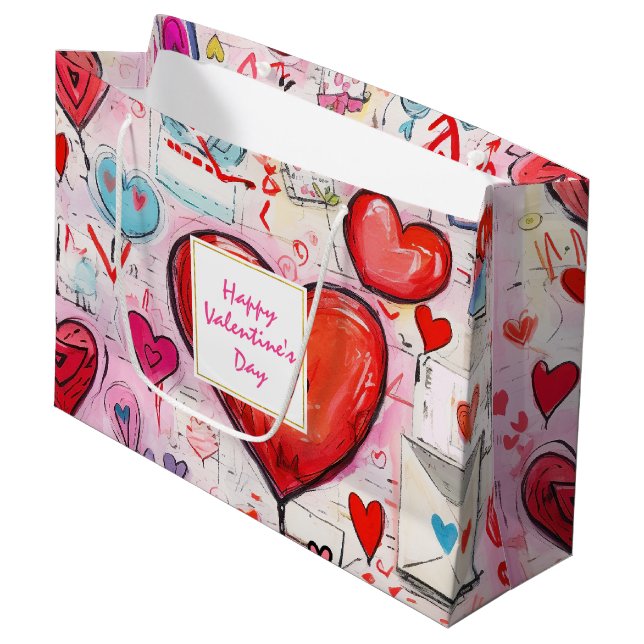 Grand Sac Cadeau Coeurs mignons et lettres d'amour Motif Valentine' (Devant Angle)