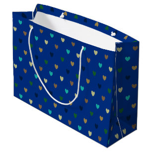 Grand Sac Cadeau Coeurs Polka dans les tons bleu paon