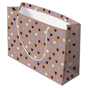 Grand Sac Cadeau Coeurs Polka sur brun pâle
