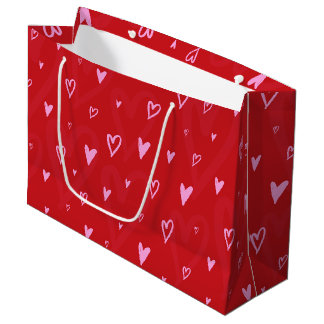 Grand Sac Cadeau Coeurs rose mignon sur arrière - plan rouge