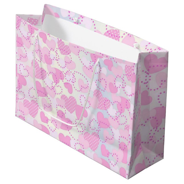 Grand Sac Cadeau Coeurs roses (Devant Angle)