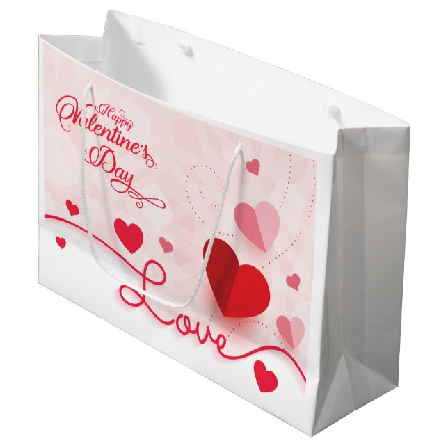 Grand Sac Cadeau Coeurs roses élégants Saint-Valentin (Devant Angle)