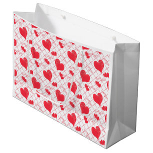 Grand Sac Cadeau Coeurs rouges, texte, "aime-toi".