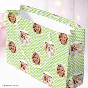 Grand Sac Cadeau Cœurs verts mignons pour l'anniversaire des enfant