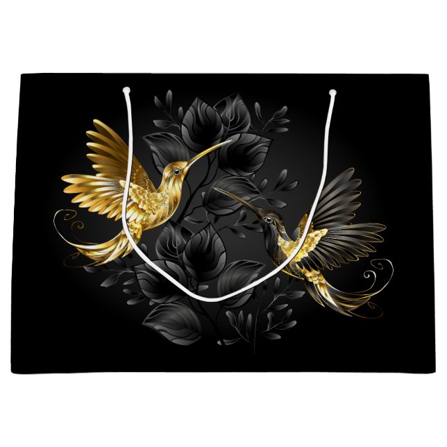 Grand Sac Cadeau Colibri noir et or (Devant)