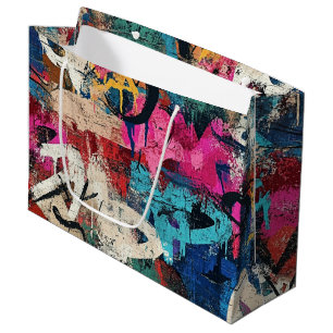 Grand Sac Cadeau Collage de graffiti urbain avec des couleurs vives