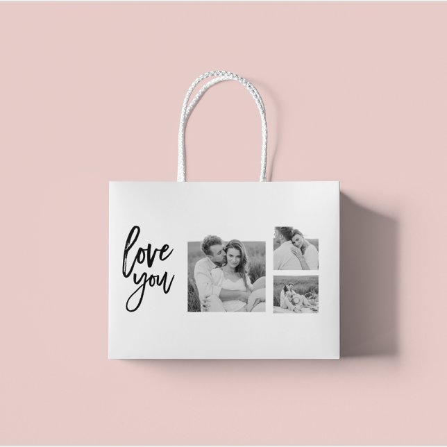 Grand Sac Cadeau Collage moderne Couple Photo & Love You Beauté Cad (Créateur téléchargé)