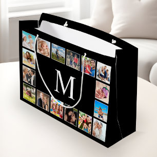 Grand Sac Cadeau Collage photo de famille personnalisée Noir person