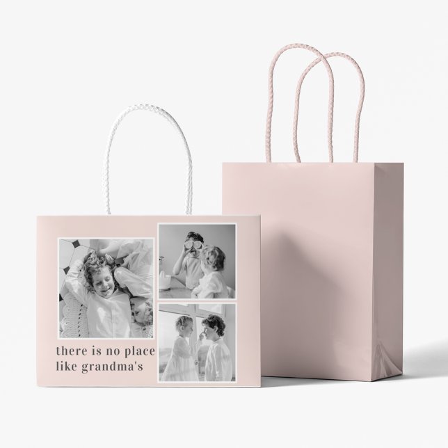 Grand Sac Cadeau Collage Photo Pastel Pink Meilleur grand-mère Pois (Créateur téléchargé)