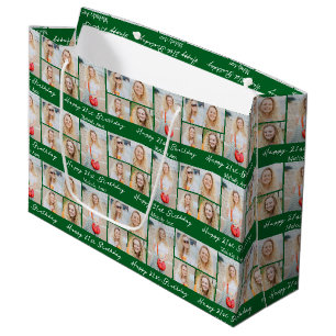 Grand Sac Cadeau Collage photo personnalisé Joyeux Anniversaire Ver