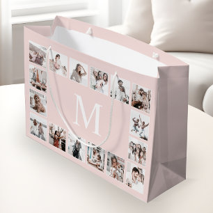 Grand Sac Cadeau Collage photo personnalisé rose personnalisé