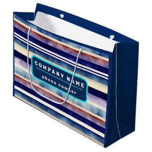 Grand Sac Cadeau Collection de rayures de bateau bleu marine d'été 