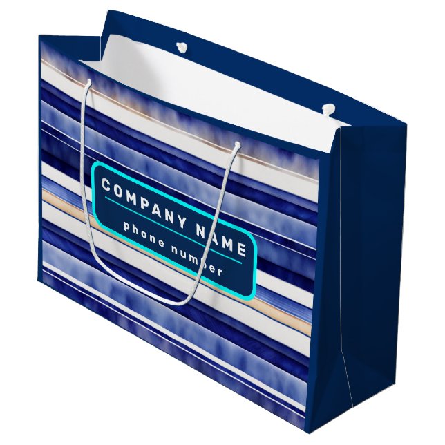 Grand Sac Cadeau Collection Rayures Bateau Moderne Bleu Marine Été (Devant Angle)