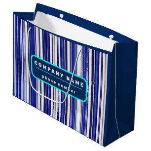 Grand Sac Cadeau Collection Rayures de Bateau Bleu Marine Tendance 