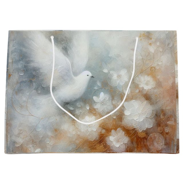 Grand Sac Cadeau Colombe de mariage florale (Devant)