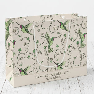 Grand Sac Cadeau Colombe Félicitations Oiseau-mouche Trèfle Vigne