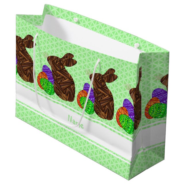 Grand Sac Cadeau Coloré Brown de lapin de Z Pâques personnalisé (Devant Angle)