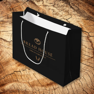 Grand Sac Cadeau Commerce minimaliste de boulangerie noire moderne