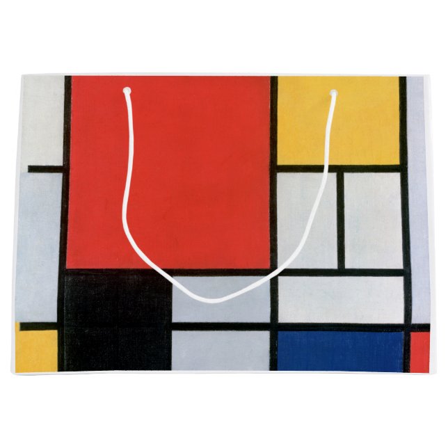 Grand Sac Cadeau Composition Rouge, Jaune, Bleu, Noir, Mondrique (Devant)
