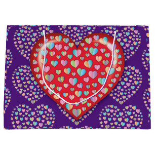 Grand Sac Cadeau Conception de cœur simple éditable élégante