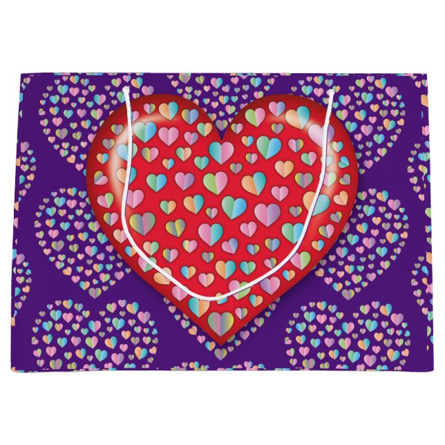 Grand Sac Cadeau Conception de cœur simple éditable élégante (Devant)